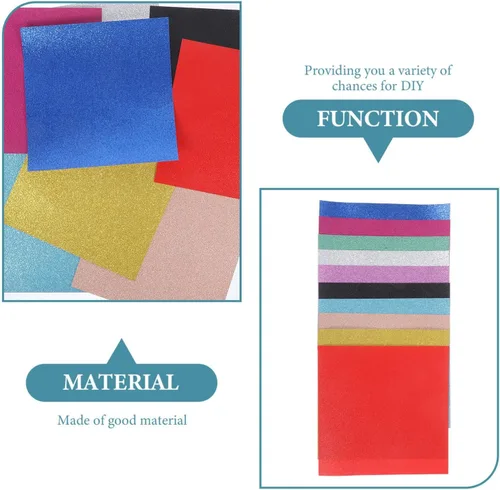 Miniatura 7 de EXCEART 40 hojas de papel con purpurina para proyectos de bricolaje, papel cuadrado de cartulina con purpurina, papel de manualidades multifunción