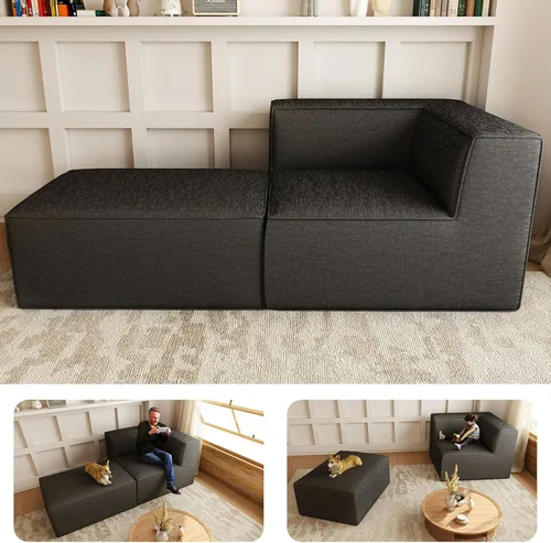 Miniatura 17 de Sofá Seccional Comprimido de 106" Sofás Modulares en Forma de L con Chaise, Espuma de Alta Densidad Sin Ensamblaje Requerido, 4 Piezas