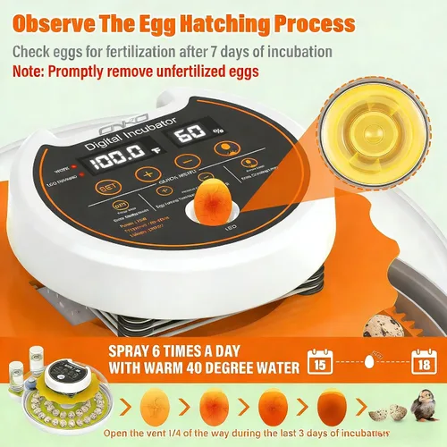 Miniatura 3 de Quail Egg Incubator with Automatic Turner and Humidity Control,Bird Incubator Capable of Hatching 40 Quail Eggs, Poultry Egg Incubators with an