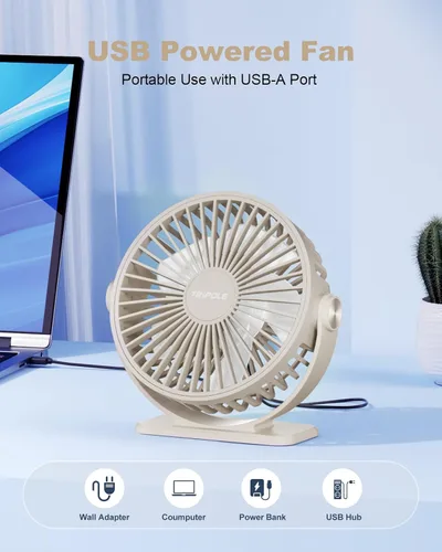 Miniatura 2 de TriPole Ventilador de Escritorio USB Pequeño Ventilador Personal Portátil, 3 Velocidades Ajustables Brisa Fuerte Mini Ventilador Eléctrico, Rotación