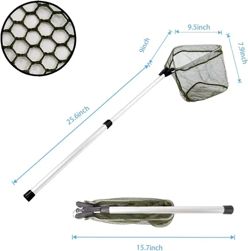 Miniatura 3 de YVLEEN Red de pesca para niños para lagos, redes de minnow para niños, mango telescópico plegable de aluminio para caña de pescar y malla de nailon