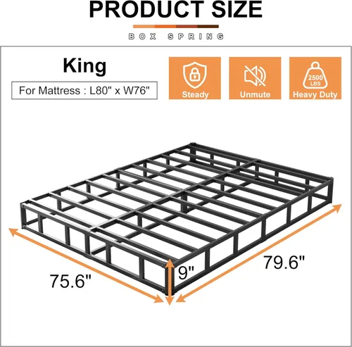 Miniatura 2 de EMODA Base de resorte para cama tamaño king de 9 pulgadas, base de colchón de metal resistente con funda de tela, capacidad máxima de peso de 3000