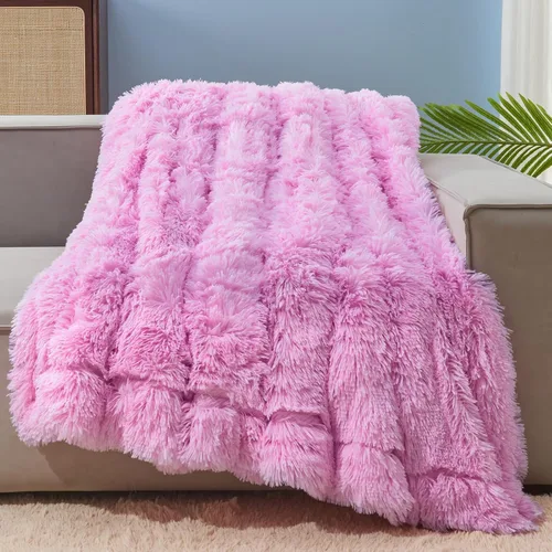 GONAAP Manta de Tiro de Piel Sintética Mullida Tamaño Twin Rosa Claro Súper Suave Acogedora Felpa Mullida Lanuda para Sofá, Sillón o Cama (Rosa