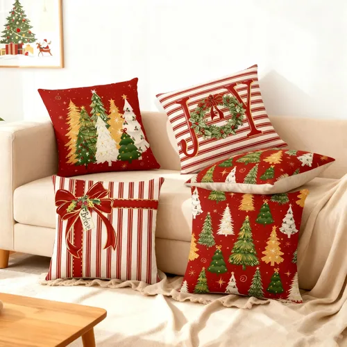 Miniatura 6 de Juego de 16 fundas de almohada de Navidad de 45 x 45 cm, fundas de almohada para sofá, cama, fundas de cojín decorativas de Navidad para decoración