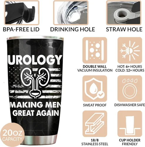 Miniatura 3 de Urology - Vaso de regalo para urólogo, tapa de popote de acero inoxidable de 20 onzas, regalo divertido para urólogo, regalo para el día nacional