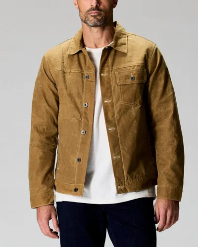 Miniatura 5 de Huckberry Flint and Tinder Chaqueta de Camionero Encerada con Forro de Franela para Hombre, Chaqueta para Hombre Resistente al Agua y a la Intemperie