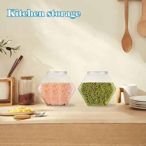 Miniatura 5 de 12 tarros hexagonales de plástico transparente de 30 onzas, tarros de galletas de plástico con tapas herméticas, recipientes reutilizables de boca
