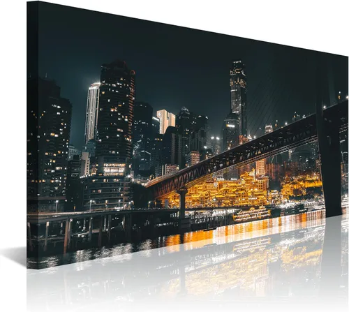 Miniatura 30 de NAN Wind Detroit Skyline - Lienzo decorativo para pared, paisaje urbano, escena nocturna, impresión artística de ciudad en blanco y negro sobre