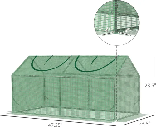 Miniatura 7 de Outsunny Mini invernadero portátil de 4 x 2 x 2 pies, pequeña casa verde con cubierta de polietileno, ventanas enrollables con cremallera