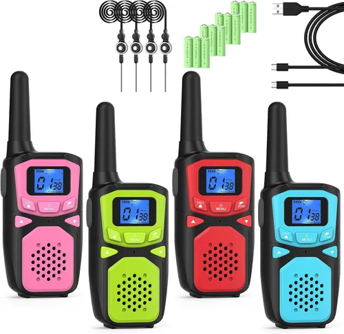 Miniatura 7 de Walkie Talkies para niños recargables, paquete de 2 Walkie-Talkie de largo alcance para radio pequeña de 2 vías, manos libres, campamento al aire
