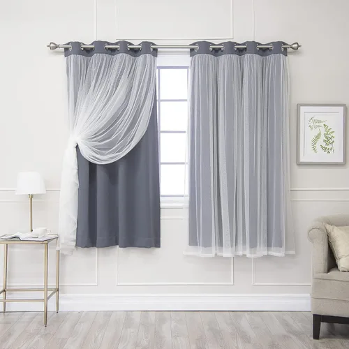 Miniatura 53 de Best Home Fashion Juego de 2 paneles de ventana de tul de encaje con aislamiento térmico y ojales de níquel de acero inoxidable para dormitorio
