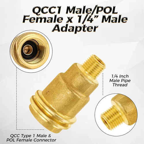 Miniatura 3 de Paquete de 3 adaptadores de montaje de gas propano QCC1 con tuerca, 1/4 macho NPT x QCC1, latón 1/4 x 1/4 NPT hembra, 3/8 pulgadas flare x 1/4