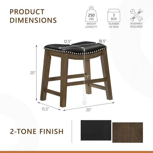 Miniatura 3 de Homelegance Ordway Taburetes de Altura de Comedor de Madera Maciza - Taburetes de Altura de Mesa Estilo Silla de Montar para Comedor de Transición