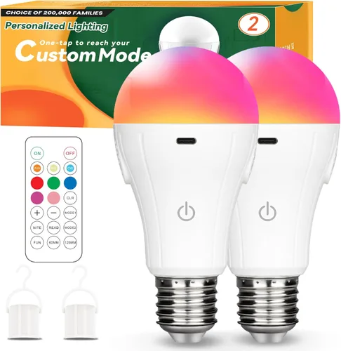 Neporal MagicGlow - Bombillas recargables con control remoto, modo de memoria, cambio de 8 colores + bombillas regulables alimentadas por batería,