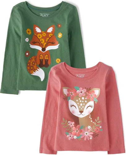 The Children's Place Baby Girls' and Toddler Animal Long Sleeve Graphic T-Shirts,multipacks