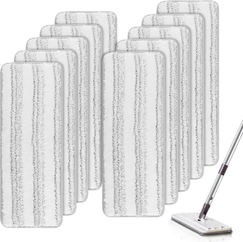 Juego de almohadillas de limpieza de microfibra para fregona plana: 10 paquetes de almohadillas lavables de 13 x 4.9 pulgadas para limpieza de