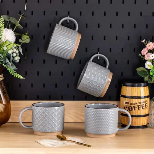 Miniatura 7 de GBhome Tazas de café apilables de 12 onzas, tazas de café de cerámica con patrones de textura para hombre, mujer, papá, mamá, juego de 4 tazas