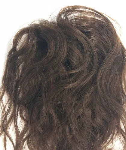 Miniatura 5 de RemeeHi Cabello humano natural rizado 2.4x3.9 in clip en postizo esponjoso con flequillo 7.9 in para mujeres pérdida de cabello marrón oscuro Marrón