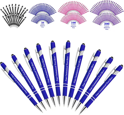 10 bolígrafos personalizados a granel con punta de lápiz capacitivo, impresión personalizada con nombre de 0.020 in, suave al tacto mediano, tinta