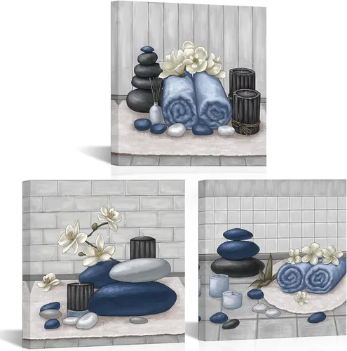 Miniatura 10 de RnnJoile Arte de pared de lienzo para spa con piedra Zen y orquídea, pintura de estilo bodegón amarillo, impresiones para decoración de baño