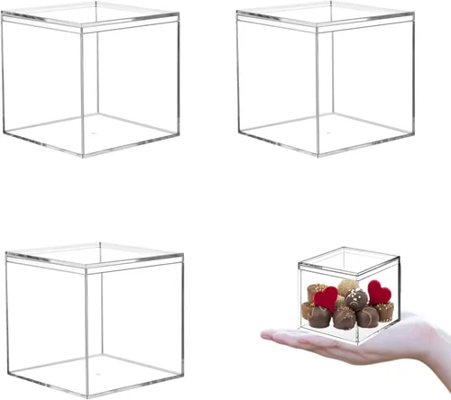 KissYou Caja de acrílico 4 paquetes de cajas transparentes con tapa, cubo cuadrado de plástico, contenedor de almacenamiento de acrílico para