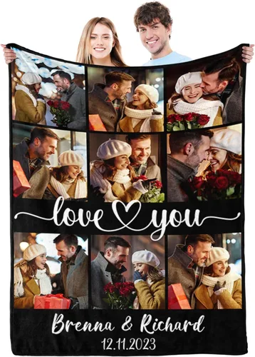 Miniatura 14 de Regalos personalizados para el día de San Valentín para novia, cobijas personalizadas para novio y novia con texto de fotos, regalos personalizados