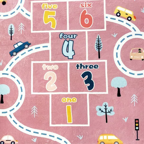 Miniatura 9 de Alfombra de juego para niños, alfombra de automóvil de Hopscotch de 5 x 8 pies, extra grande para dormitorio de niñas, aula, aprendizaje educativo