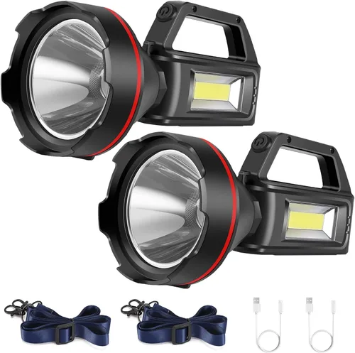 Miniatura 8 de Linterna recargable con reflector, reflector de mano de alto lúmenes, linterna LED con correa para el hombro y salida USB para huracanes