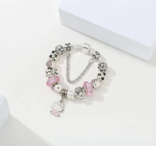 Miniatura 2 de Vnsport Hello Kitty Charms Pulsera DIY Joyería de Moda VN01, Plata, Aleación.