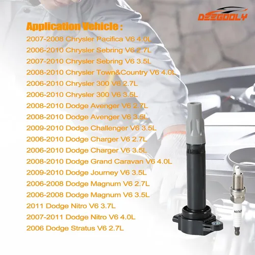 Miniatura 4 de Paquete de 6 bobinas de encendido UF-502 y bujías de iridio 7781 Compatibles con Chrysler 300 2006-2010, Sebring 2006-2010, Town & Country 2008-2010