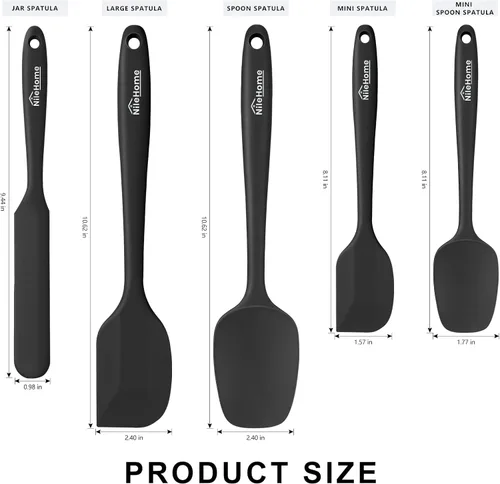 Miniatura 2 de NileHome Juego de espátulas de silicona, 5 utensilios de cocina de grado alimenticio con cepillo de silicona, resistente al calor hasta 600 °F