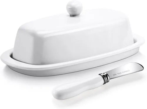 Miniatura 8 de Mantequillera de cerámica con tapa para encimera y refrigerador, soporte de mantequilla de 8 pulgadas con asa de perilla de cubierta de porcelana