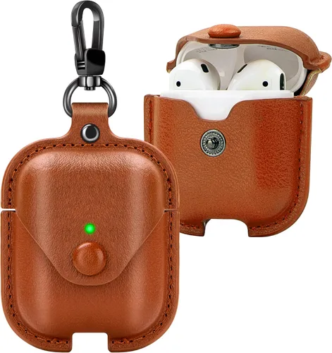 Miniatura 9 de Funda de cuero para Airpods con llavero, funda protectora de cuero vintage portátil a prueba de golpes para Apple AirPods 1 y AirPods 2 funda