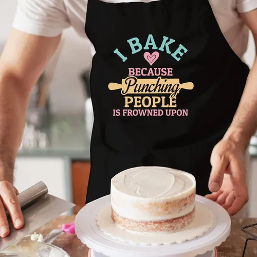 Miniatura 4 de Delantales para hornear para mujeres con bolsillos, delantal "I Bake Because People Is Frowned", bonitos regalos para hornear para amigos panaderos