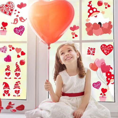 Miniatura 6 de CCINEE Adhesivo de ventana para el día de San Valentín, 6 hojas de calcomanías para ventana de gnomo, elfo, corazón, para San Valentín, boda