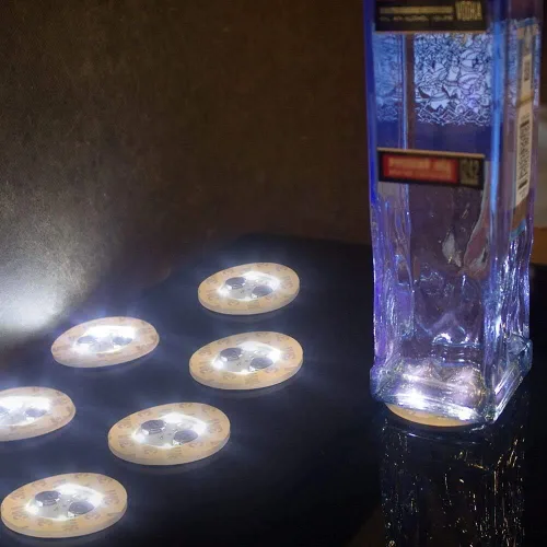 Miniatura 5 de Posavasos con luz LED, luces LED para botellas, glorificador de botellas, discos LED para bebidas, posavasos con luz intermitente (blanco frío)