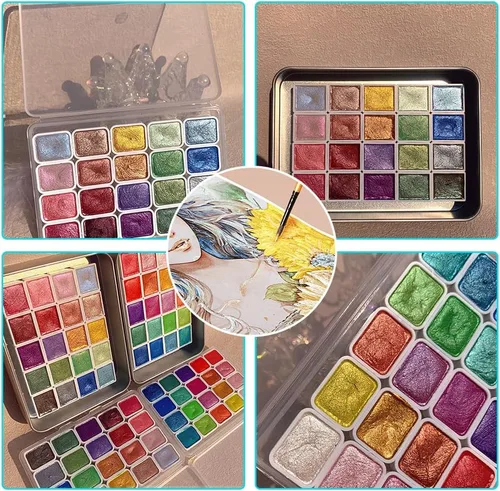 Miniatura 5 de Juego de pintura de acuarela de 20 colores, mini pintura de acuarela que cambia de color 2026, juego de pinturas de acuarela metálicas, caja