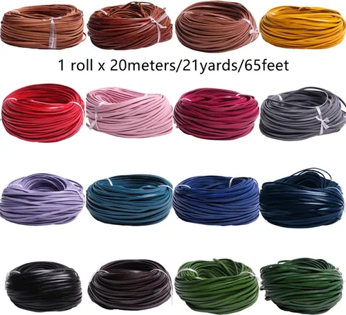 Miniatura 2 de Cuerda de cuero genuino de 21 yardas, cuerda plana de cuero trenzado para hacer joyas, collares, pulseras, cordones de zapatos, correas de bolsa