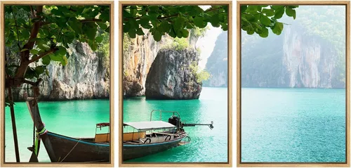 Miniatura 48 de wall26 Lienzo enmarcado para pared, juego de arte exótico tropical, océano, mar, avión, puesta de sol, transporte, fotografía, realismo, decorativo