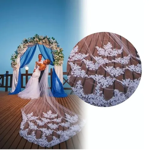 Miniatura 4 de Velo de novia, velo de novia de boda, velo de boda, velo de novia de 9.8ft con apliques de encaje, peine de metal, velo de gota de novia ultra largo