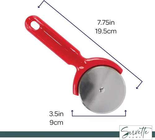 Miniatura 5 de Cortador de pizza de acero inoxidable - Cortador de pizza de 7.75 pulgadas para pizzas, bolsillos y más - Rueda cortadora de pizza con mango de Rojo