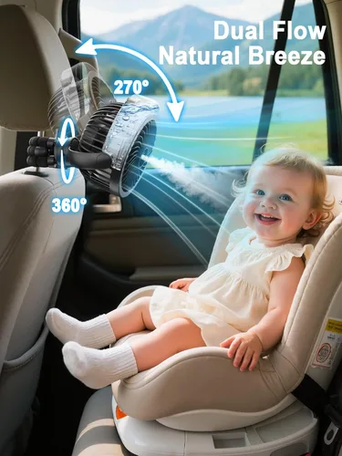 Miniatura 6 de Ventilador de cochecito nebulizador, ventilador portátil con batería de 6000 mAh con luz y giro de 360°, ventiladores personales con trípode