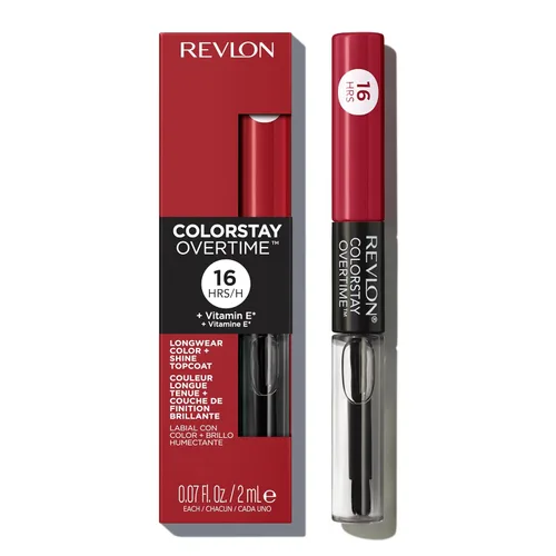Miniatura 15 de Revlon - Lápiz labial líquido Overtime con brillo de labios transparente, maquillaje facial ColorStay, doble extremo con vitamina E en ciruela/baya