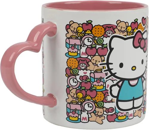 Miniatura 3 de Bioworld Hello Kitty Taza con mango en forma de corazón rosa, taza de cerámica de 16 onzas