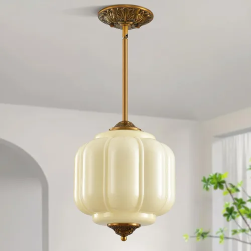 Lámpara de techo de vidrio de leche color crema de 9 pulgadas, bombilla LED incluida, lámpara colgante semiempotrada para escuela vintage, lámpara