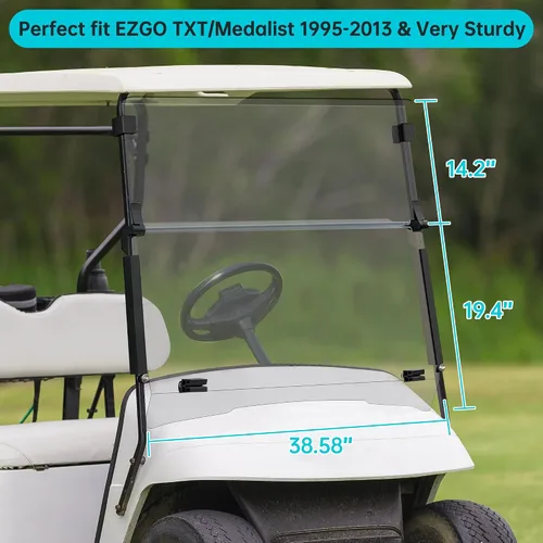 Miniatura 5 de 10L0L Parabrisas para carrito de golf EZGO TXT a gas y eléctrico 1995 en adelante, plegable, anti-UV y resistente a los impactos, Transparente
