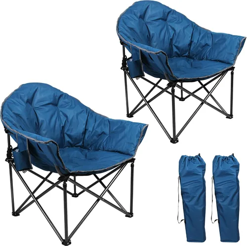 LET'S CAMP Silla de campamento de gran tamaño de alta resistencia, silla redonda con platillo de luna acolchada con portavasos y bolsa de marino