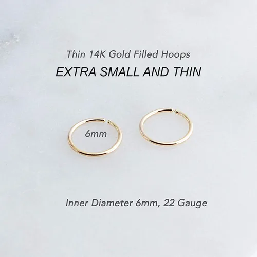 Miniatura 2 de Aretes de aro dorados y plateados para cartílago, nariz, tabique, oreja, hélix, tragus, joyería para mujer, hipoalergénicos, pequeños aros