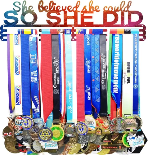Miniatura 11 de Ella Creyó Que Podía ASI LO HIZO Soporte de Medallas de Carreras Colgador de Pared, Exhibición de Medallas de Maratón y Corredor, Exhibición