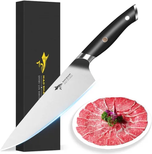 MAD SHARK Cuchillo de chef de 8 pulgadas, cuchillo de cocina alemán de acero inoxidable de alto carbono, borde afilado de grado profesional, regalo